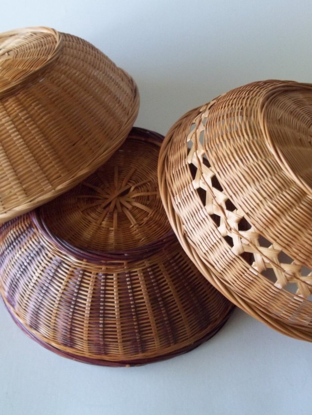 3 Vintage Woven Wicker /  Straw Bread Baskets, 1970s Kitchen Storage Decorative